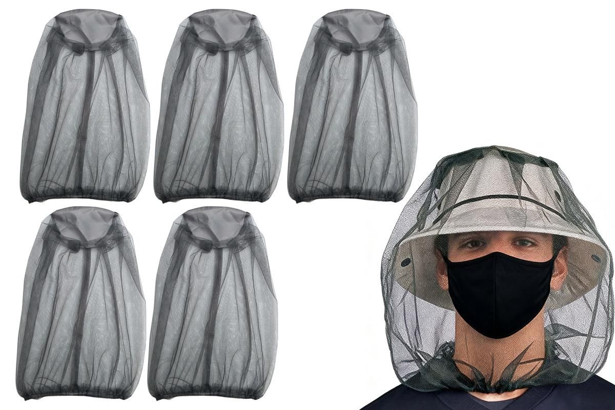 5Pcs Mosquito Head Net Bug Net Hat for Camping Hiking Fishing Gardening - Light Gray V1308-DSZKI-151-3