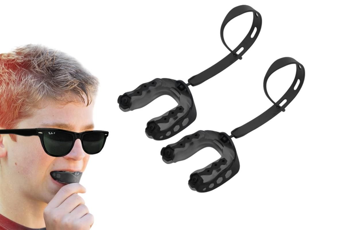 2Pcs Professional Sports Mouthguard Teeth with Strap EVA Sports Mouth Guards -Black V1308-DSZKI-155-1