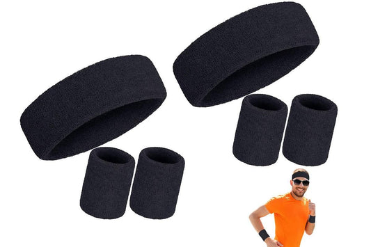 2 Pack Sweatbands Sports Headband for Tennis Badminton Yoga - Black V1308-DSZKI-169-2