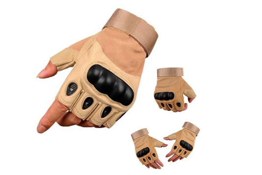 Men Half Finger Gloves Army Military Fingerless Combat Outdoor Tactical Gloves -Brown / XL V1308-DSZKI-17-1