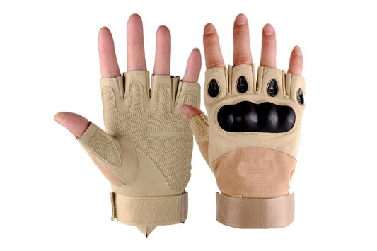 Men Half Finger Gloves Army Military Fingerless Combat Outdoor Tactical Gloves -Brown / L V1308-DSZKI-17-3