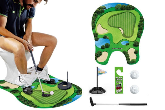 Toilet Golf Game Toilet Golf Toys Set with Practice Mat Golf Club 2 Balls Bathroom Practice Mini Golf in V1308-DSZKI-188