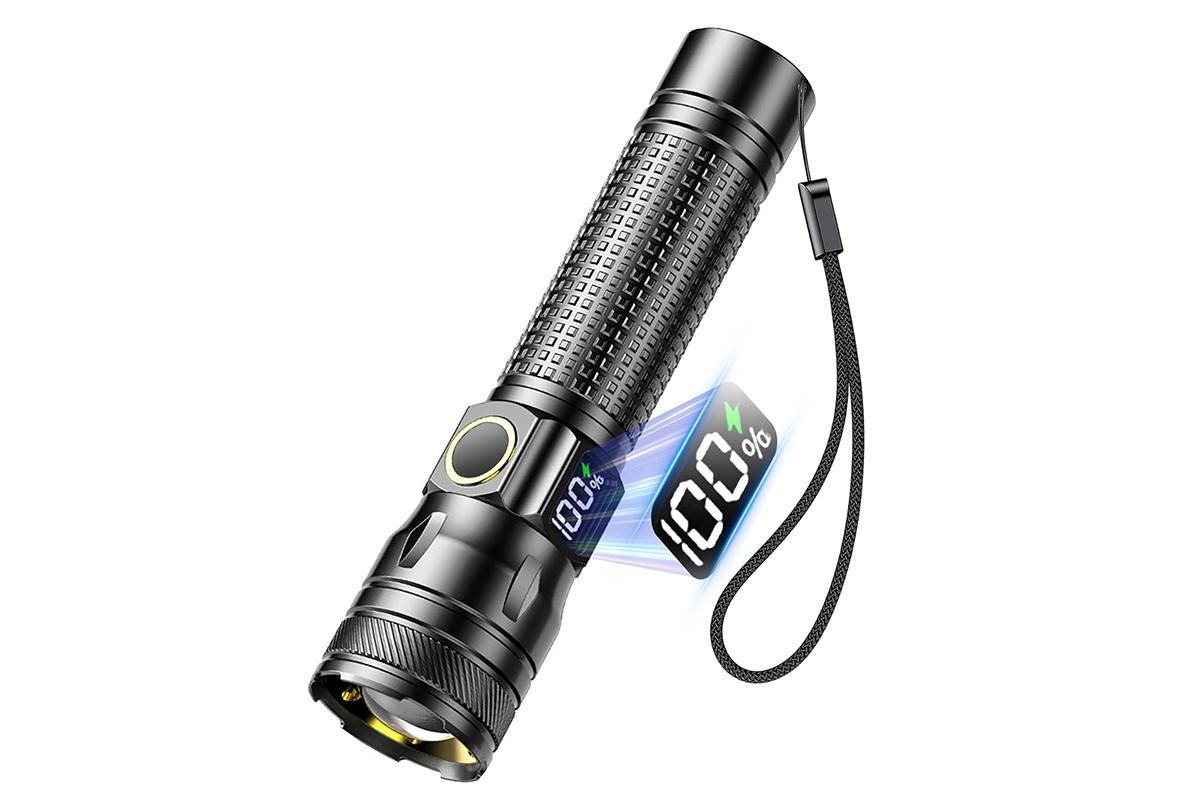 Rechargeable LED Flashlights with Digital Power Display Zoomable High Lumens Bright EDC Flashlight for Outdoor V1308-DSZKI-19