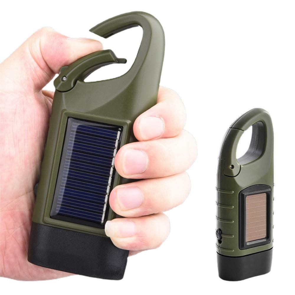 Hand Crank Solar Powered Emergency LED Flashlight - Rechargeable Light Military Green V1308-DSZKI-205
