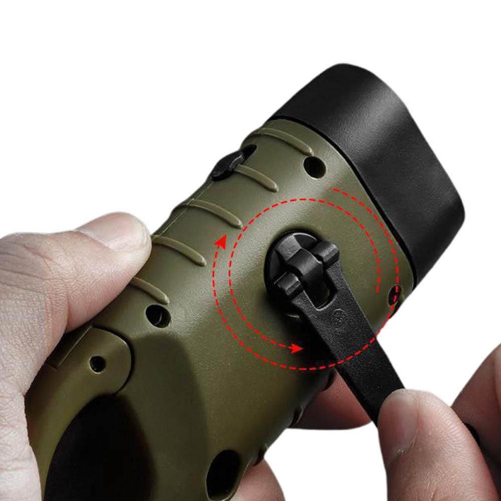 Hand Crank Solar Powered Emergency LED Flashlight - Rechargeable Light Military Green V1308-DSZKI-205