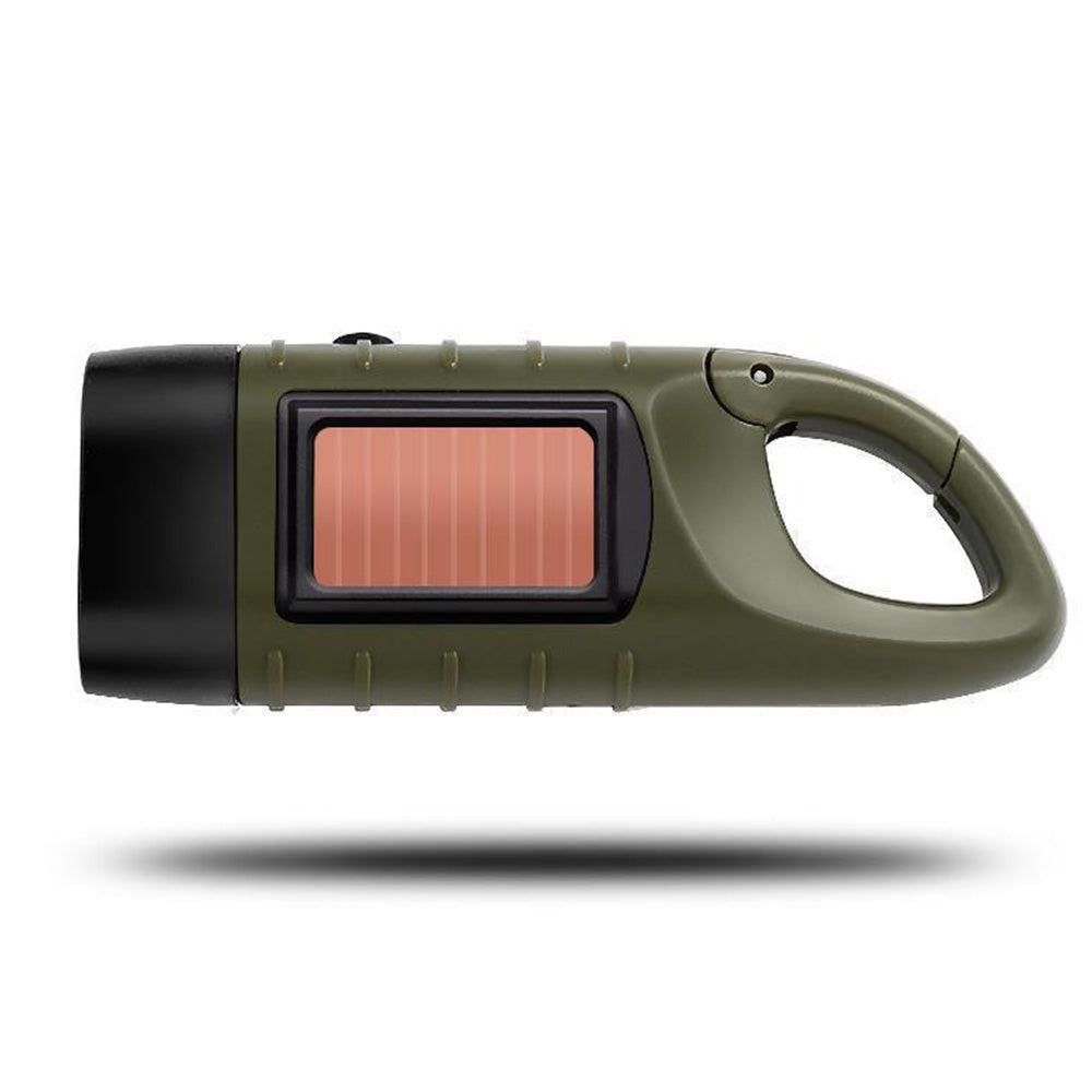 Hand Crank Solar Powered Emergency LED Flashlight - Rechargeable Light Military Green V1308-DSZKI-205