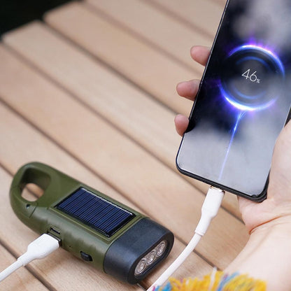Hand Crank Solar Powered Emergency LED Flashlight - Rechargeable Light Military Green V1308-DSZKI-205