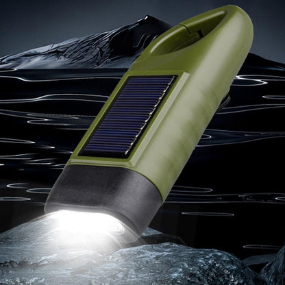 Hand Crank Solar Powered Emergency LED Flashlight - Rechargeable Light Military Green V1308-DSZKI-205