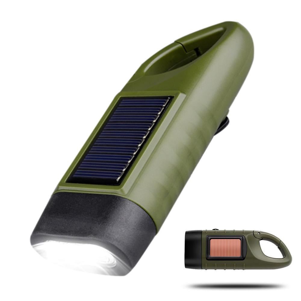 Hand Crank Solar Powered Emergency LED Flashlight - Rechargeable Light Military Green V1308-DSZKI-205