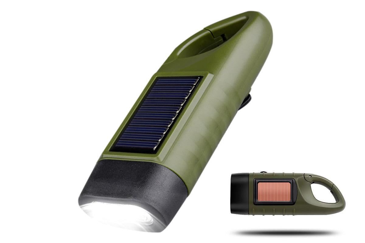Hand Crank Solar Powered Emergency LED Flashlight - Rechargeable Light Military Green V1308-DSZKI-205