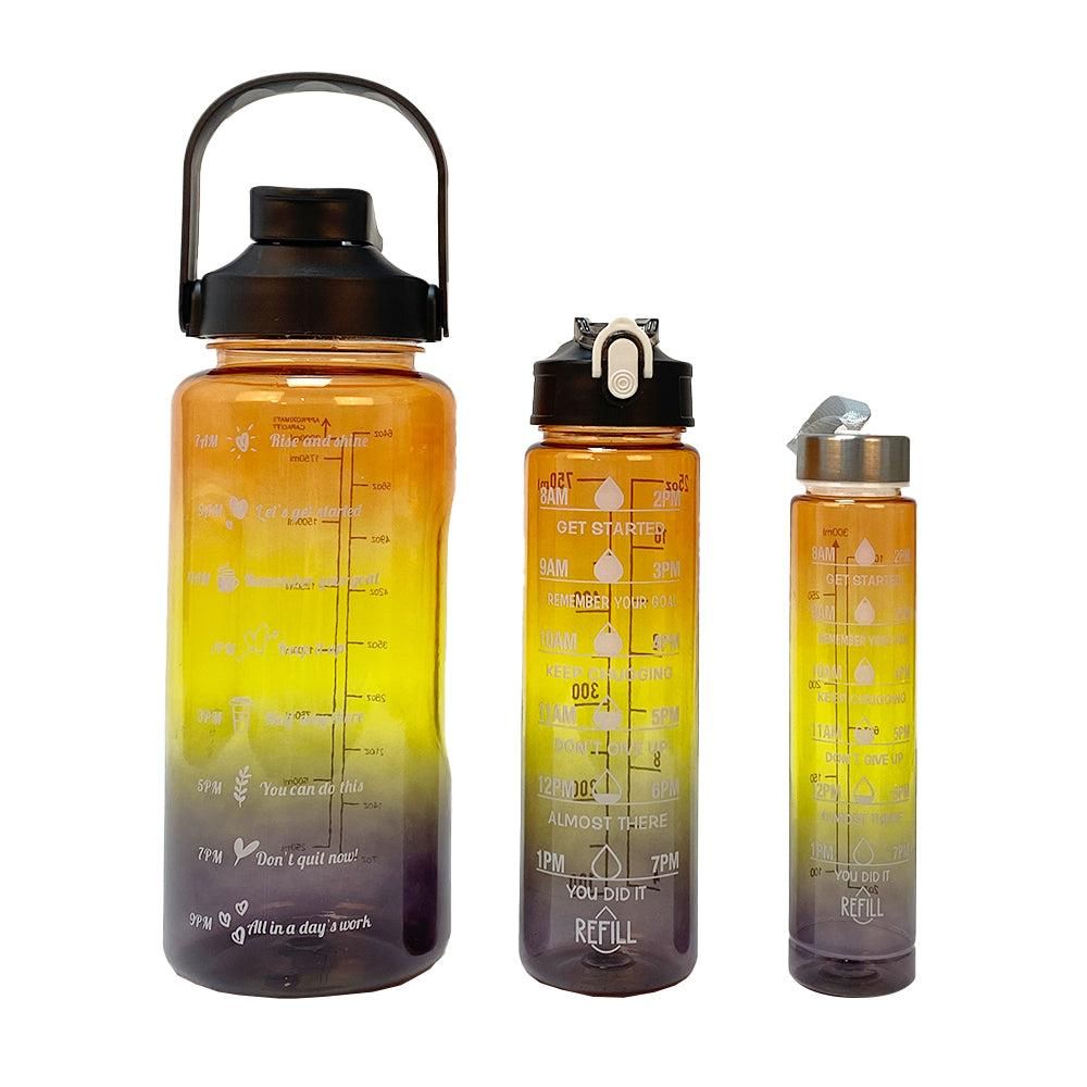 3-Piece Set Motivational Water Bottles Set Sports Drinking Bottle with Time Markings Black V1308-DSZKI-217