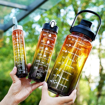 3-Piece Set Motivational Water Bottles Set Sports Drinking Bottle with Time Markings Black V1308-DSZKI-217