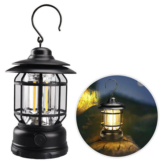 Retro Tent Camping Light Portable Rechargeable Night Lamp Black V1308-DSZKI-220-3