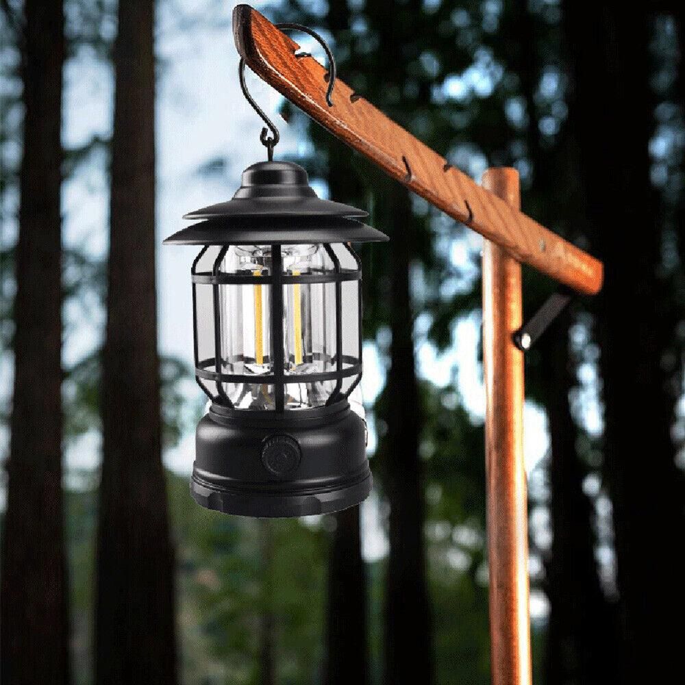 Retro Tent Camping Light Portable Rechargeable Night Lamp Black V1308-DSZKI-220-3