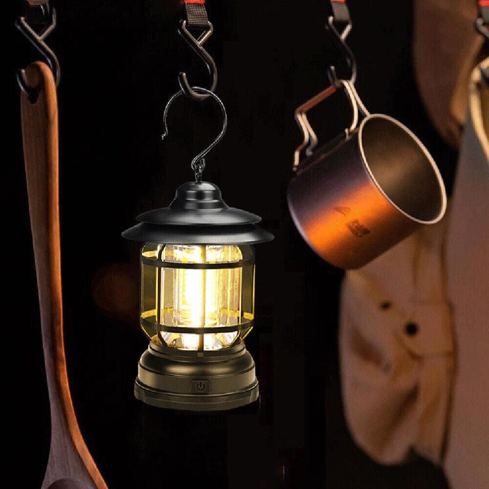Retro Tent Camping Light Portable Rechargeable Night Lamp Black V1308-DSZKI-220-3
