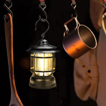 Retro Tent Camping Light Portable Rechargeable Night Lamp Black V1308-DSZKI-220-3