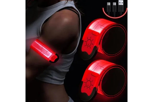 2Pcs Rechargeable Glowing Bracelet LED Slap Wristband Night Running Security Armband Strap Red V1308-DSZKI-226-2