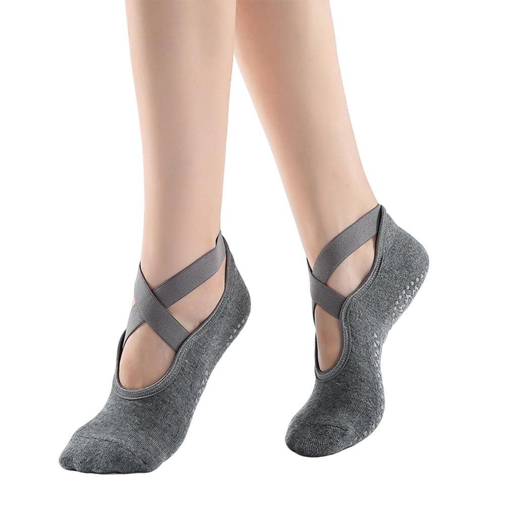 3 Pairs Cross Strap Round Toe Non-Slip Socks for Yoga Pilates and Barre V1308-DSZKI-234