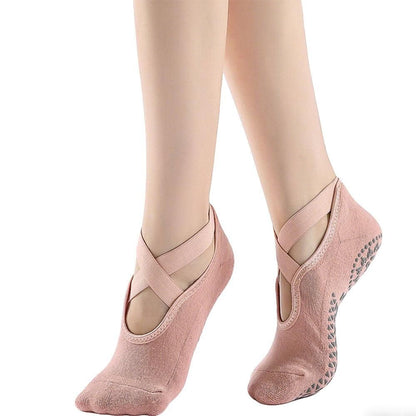 3 Pairs Cross Strap Round Toe Non-Slip Socks for Yoga Pilates and Barre V1308-DSZKI-234