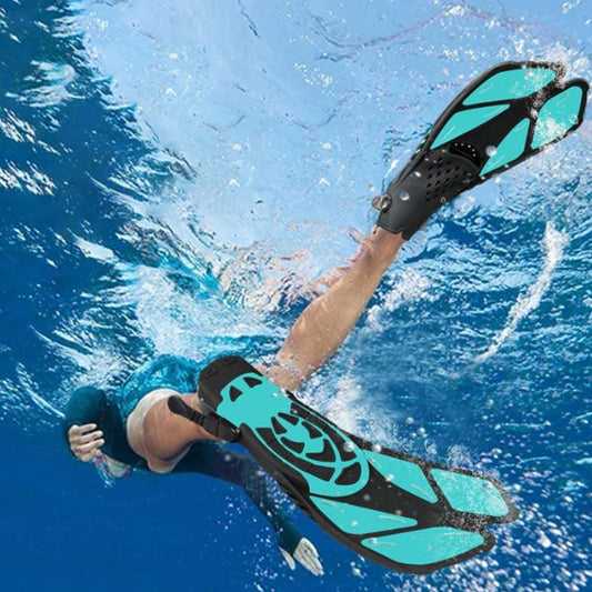 Pair of Snorkel Fins Diving Swim Fins Adjustable Open Heel Swimming Barefoot Flippers Cyan - S V1308-DSZKI-269-1