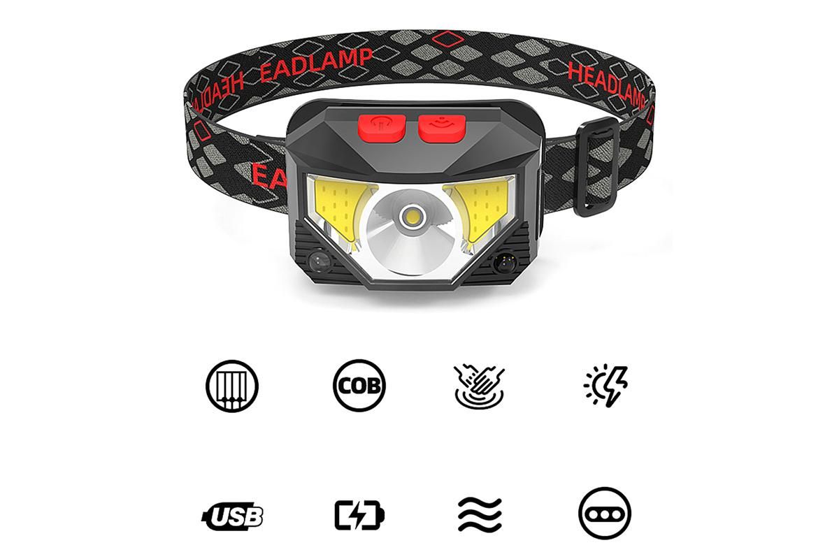 Rechargeable Motion Sensor LED Headlamp Head Torch Headlight V1308-DSZKI-28