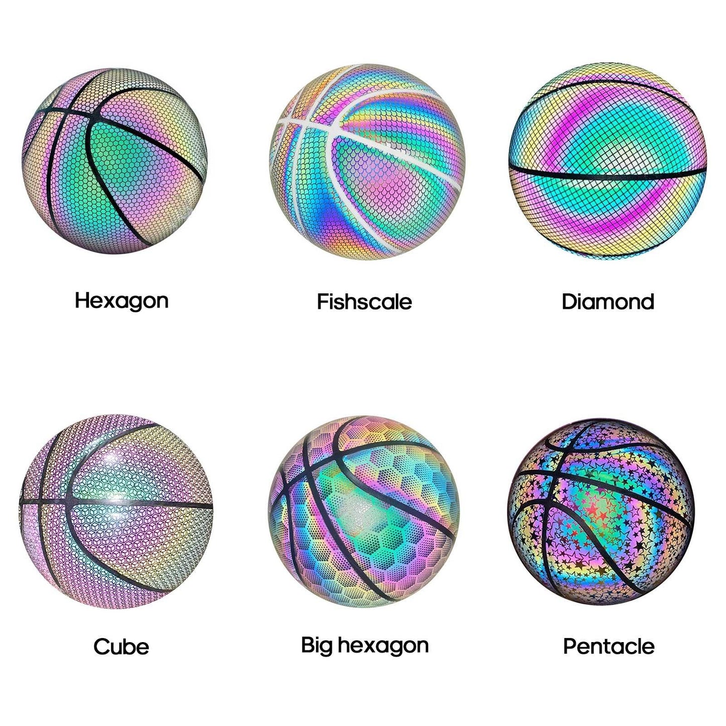 Reflective Luminous Glow Basketball Wear-Resistant PU Big hexagon 1Pc V1308-DSZKI-287