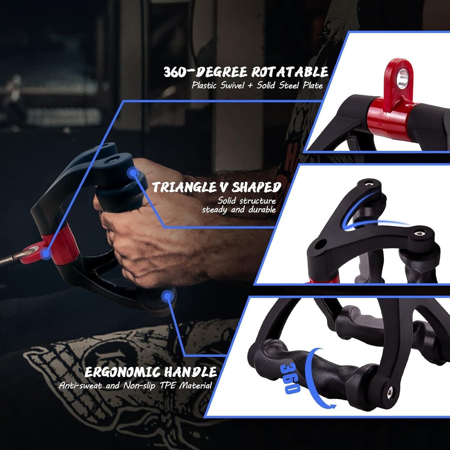 1 Piece Black Dual D-Tension Grip Removable V-Triangle Rod Home Gym V1308-DSZKI-293
