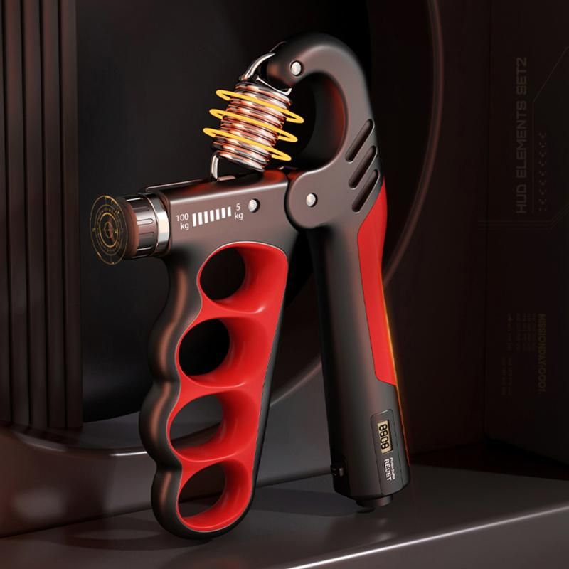 Adjustable electronic counting hand gripper hand strength training hand gripper 5-100KG adjustable gray red V1308-DSZKI-301