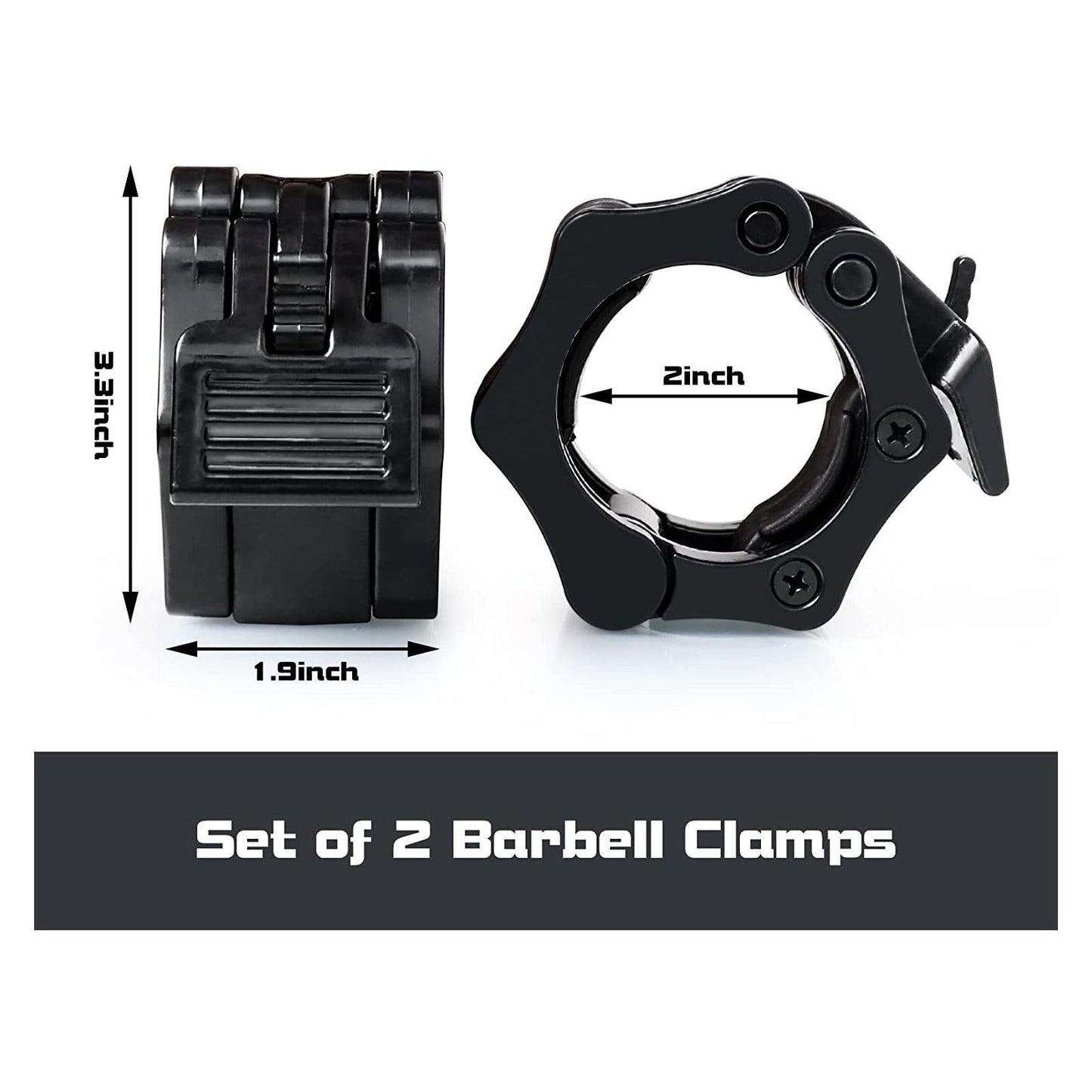 Barbell Clamps Black 2 Inch Quick Release Weight Bar Collars 1 Pair V1308-DSZKI-303