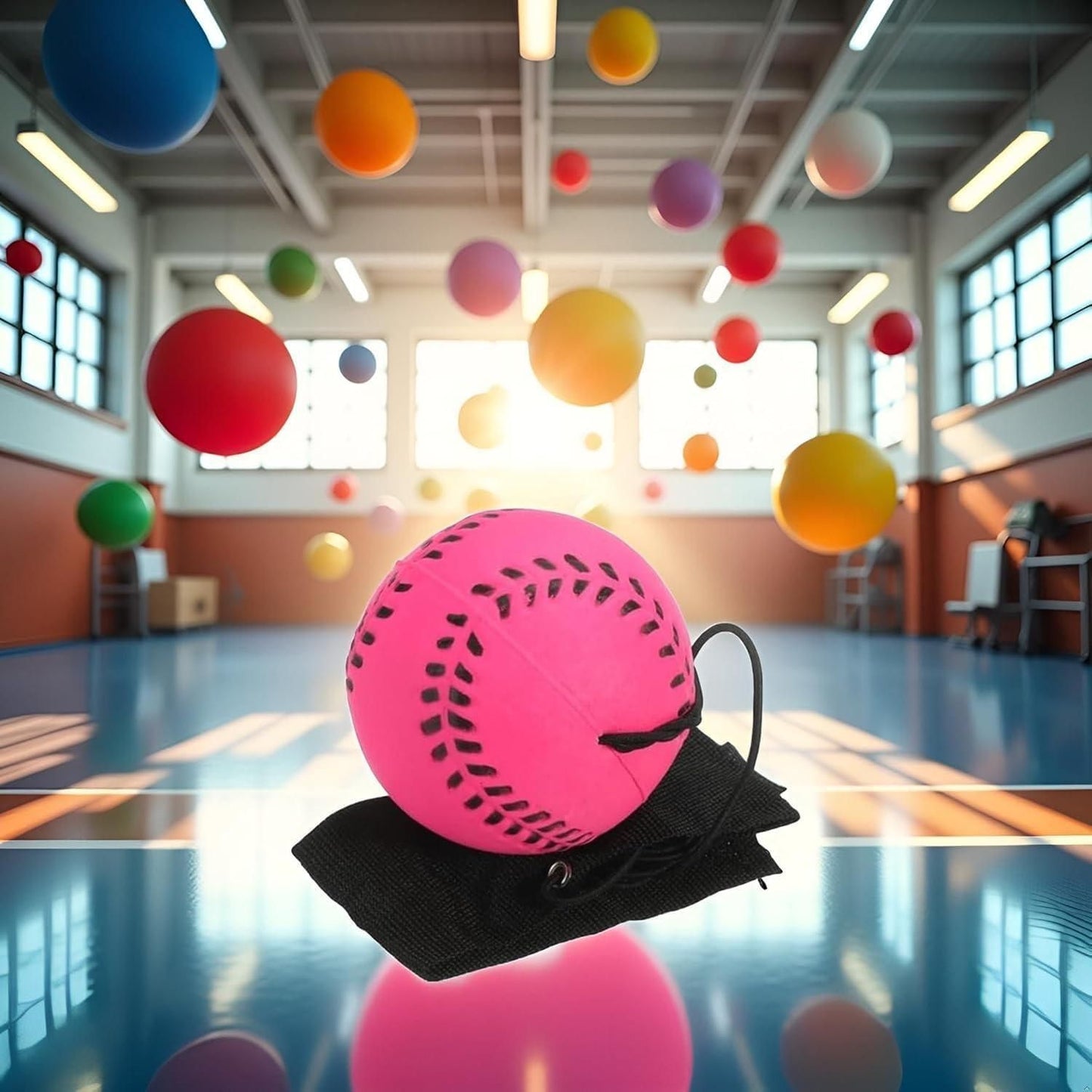 Rubber Wrist Elastic Ball Rope Swing Return Ball Exercise Reaction Rebound Ball Rose Red 1pc V1308-DSZKI-307