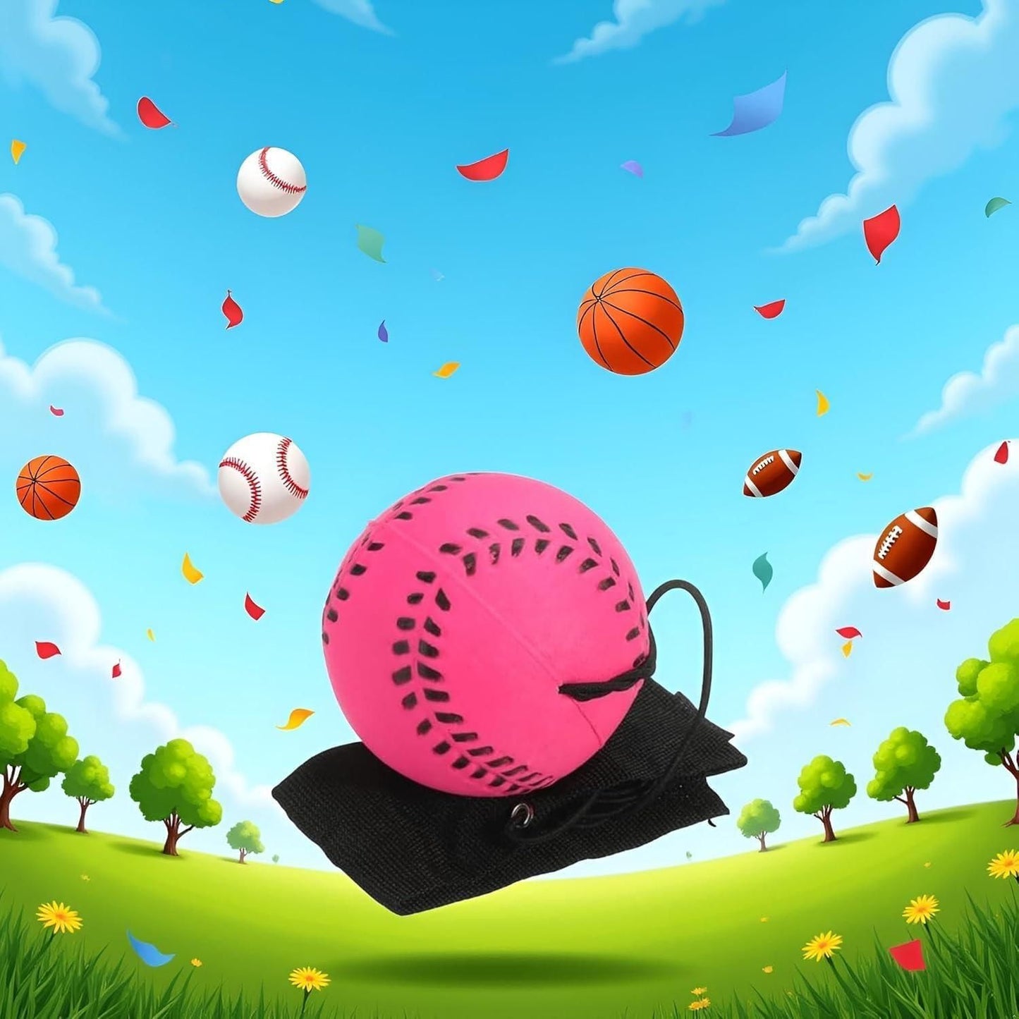 Rubber Wrist Elastic Ball Rope Swing Return Ball Exercise Reaction Rebound Ball Rose Red 1pc V1308-DSZKI-307