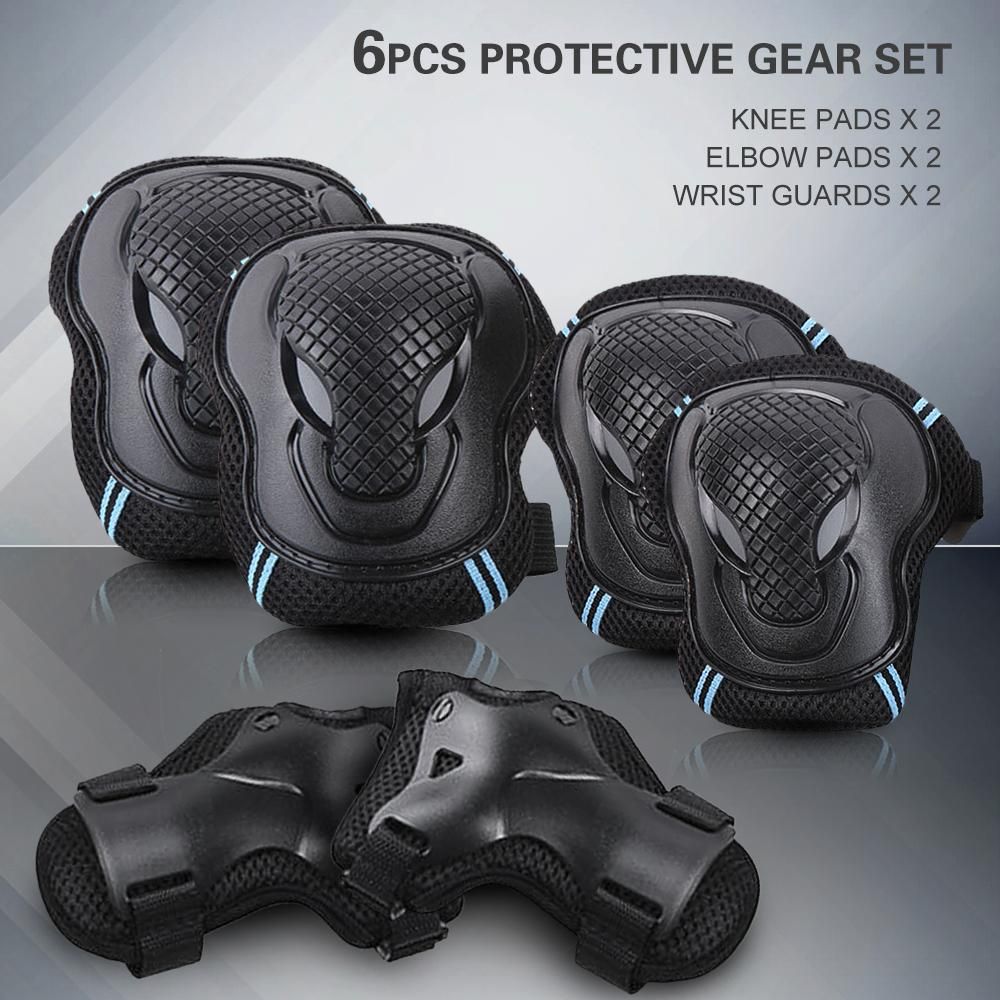 6Pcs Protective Gear Set Knee Elbow Wrist Guards for Skateboard Cycling Riding - M V1308-DSZKI-316-2