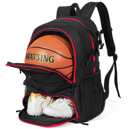 Basketball Backpack with Sneaker Compartment, Football Sports Training Bag with Red Zipper V1308-DSZKI-318