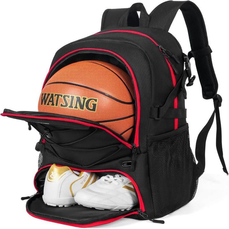Basketball Backpack with Sneaker Compartment, Football Sports Training Bag with Red Zipper V1308-DSZKI-318
