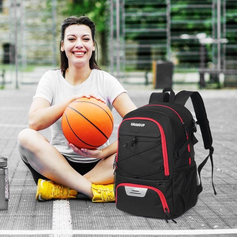 Basketball Backpack with Sneaker Compartment, Football Sports Training Bag with Red Zipper V1308-DSZKI-318