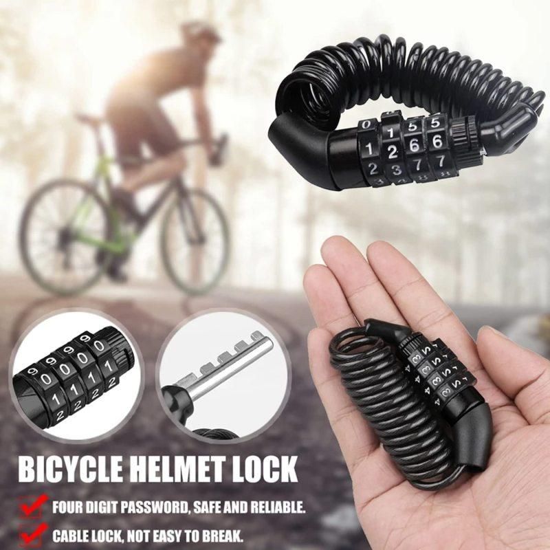 Portable 4-Digit Combination Cable Lock 5ft Self-Coiling, for Bike Motorcycle Helmet Glass Door Black V1308-DSZKI-322