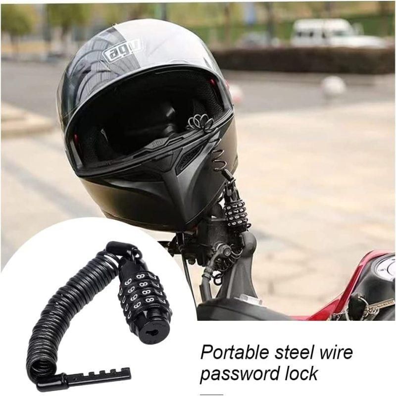 Portable 4-Digit Combination Cable Lock 5ft Self-Coiling, for Bike Motorcycle Helmet Glass Door Black V1308-DSZKI-322
