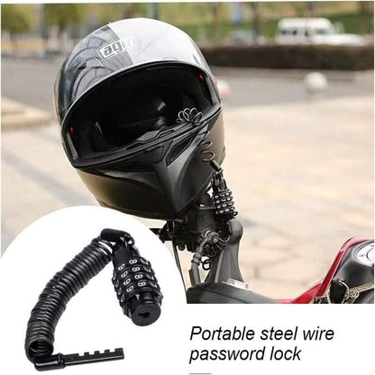 Portable 4-Digit Combination Cable Lock 5ft Self-Coiling, for Bike Motorcycle Helmet Glass Door Black V1308-DSZKI-322
