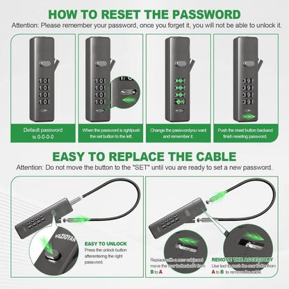 Steel wire rope combination lock basket anti-theft lock bicycle lock Wire rope password lock V1308-DSZKI-324