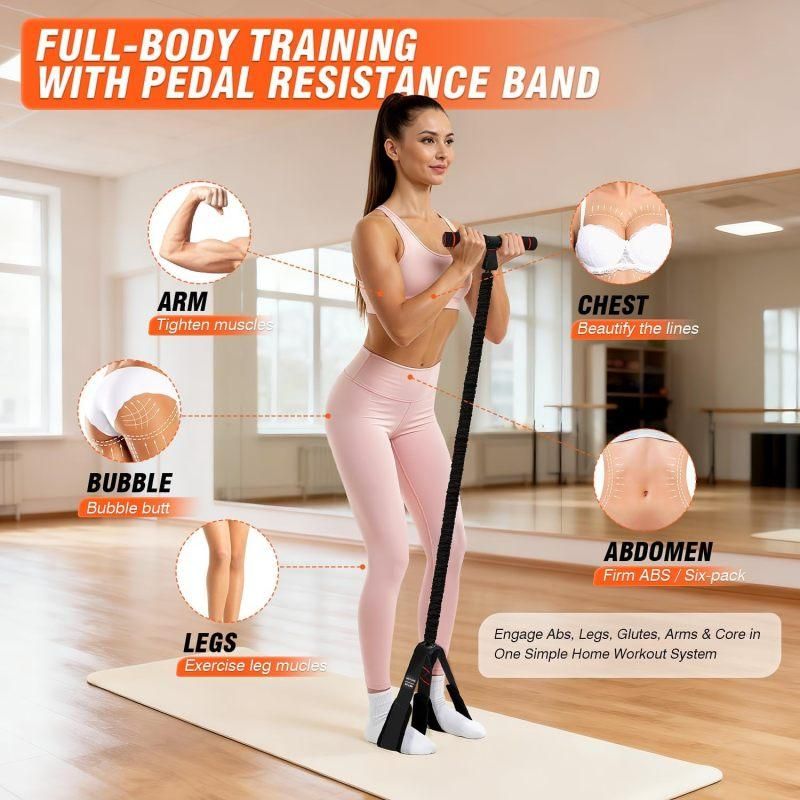 55LBS Foot Pedal Tension Rope, Home Leg Exercise Resistance Belt with Handle - Black V1308-DSZKI-328