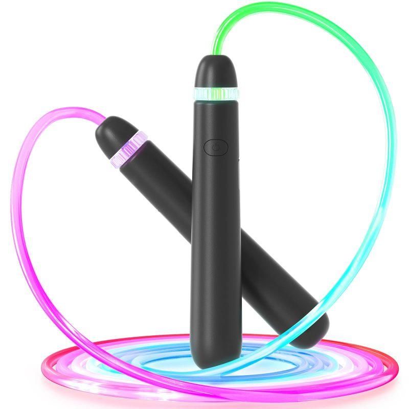 LED Light-Up Jump Rope for Boys Girls - Adjustable Glow-in-the-Dark Skipping Rope Black V1308-DSZKI-334-1