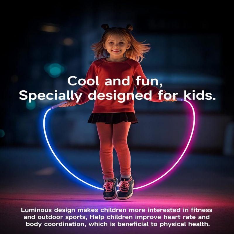 LED Light-Up Jump Rope for Boys Girls - Adjustable Glow-in-the-Dark Skipping Rope Black V1308-DSZKI-334-1