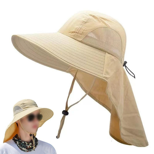 Sun Hats for Men Women Fishing Hat Breathable Wide Brim Bucket Hats with Neck Flap - Khaki V1308-DSZKI-366-1