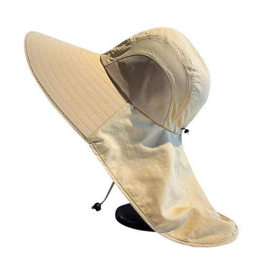 Sun Hats for Men Women Fishing Hat Breathable Wide Brim Bucket Hats with Neck Flap - Khaki V1308-DSZKI-366-1