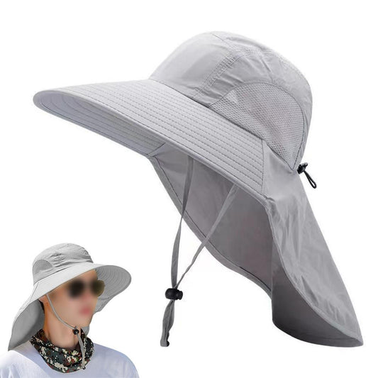Sun Hats for Men Women Fishing Hat Breathable Wide Brim Bucket Hats with Neck Flap - Light Gray V1308-DSZKI-366-2