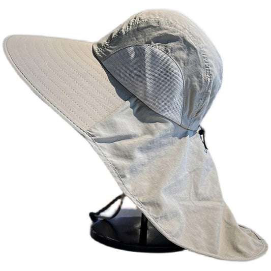 Sun Hats for Men Women Fishing Hat Breathable Wide Brim Bucket Hats with Neck Flap - Light Gray V1308-DSZKI-366-2