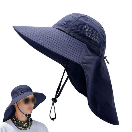 Sun Hats for Men Women Fishing Hat Breathable Wide Brim Bucket Hats with Neck Flap - Navy Blue V1308-DSZKI-366-3