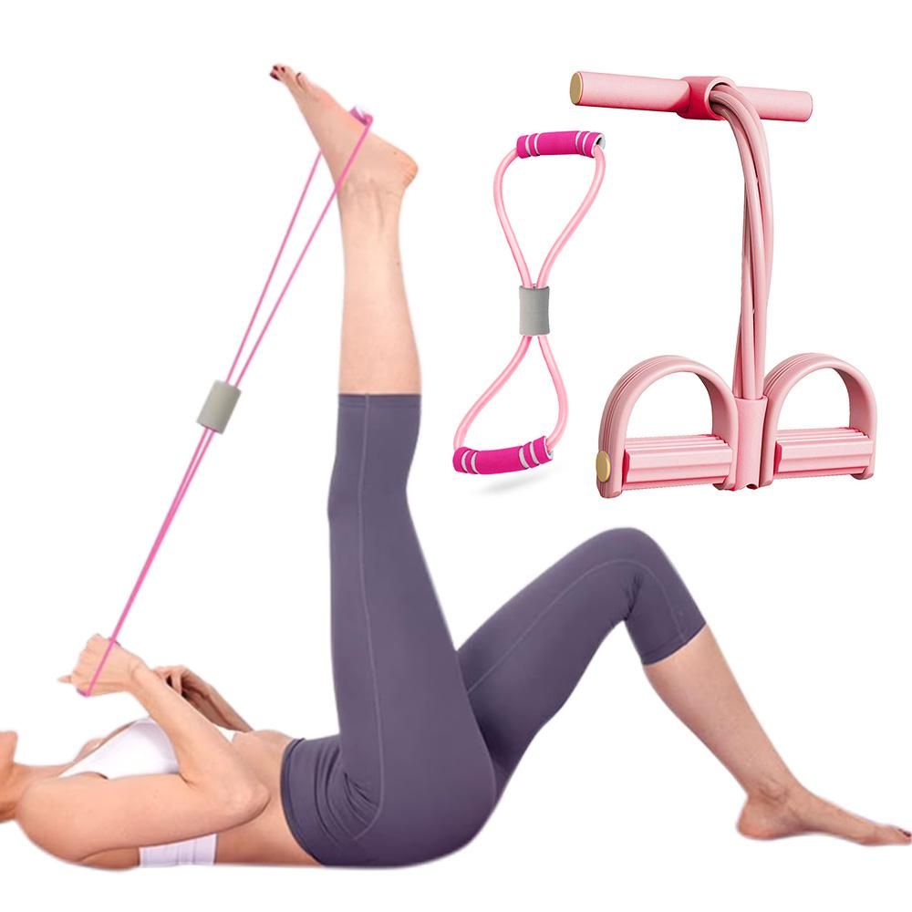 6 Tube Pedal Ankle Puller Fitness Exercise Rope with 8 Shape Resistance Band - Pink V1308-DSZKI-377-1