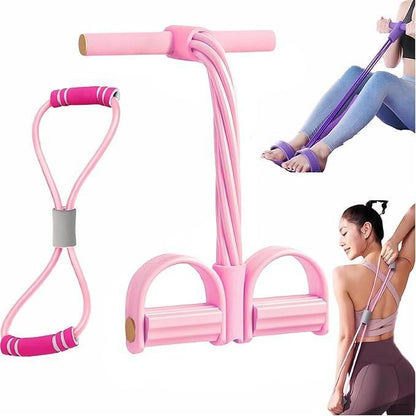 6 Tube Pedal Ankle Puller Fitness Exercise Rope with 8 Shape Resistance Band - Pink V1308-DSZKI-377-1