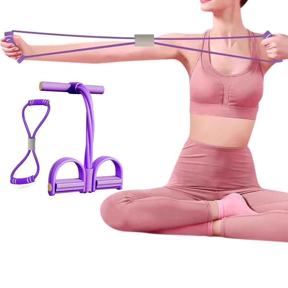 6 Tube Pedal Ankle Puller Fitness Exercise Rope with 8 Shape Resistance Band - Purple V1308-DSZKI-377-3